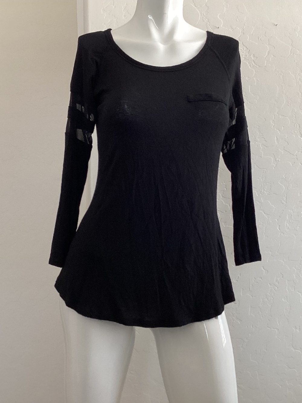 Glitz, size M, black with sheer stripes on sleeves